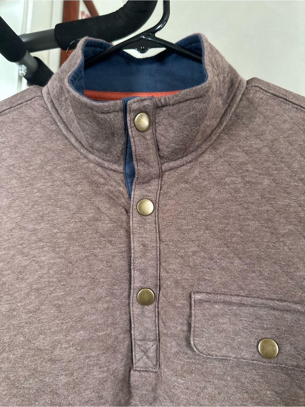 Goodfellow & Co Men's Heathered Mauve Snap-Front Sweater with Navy Lining